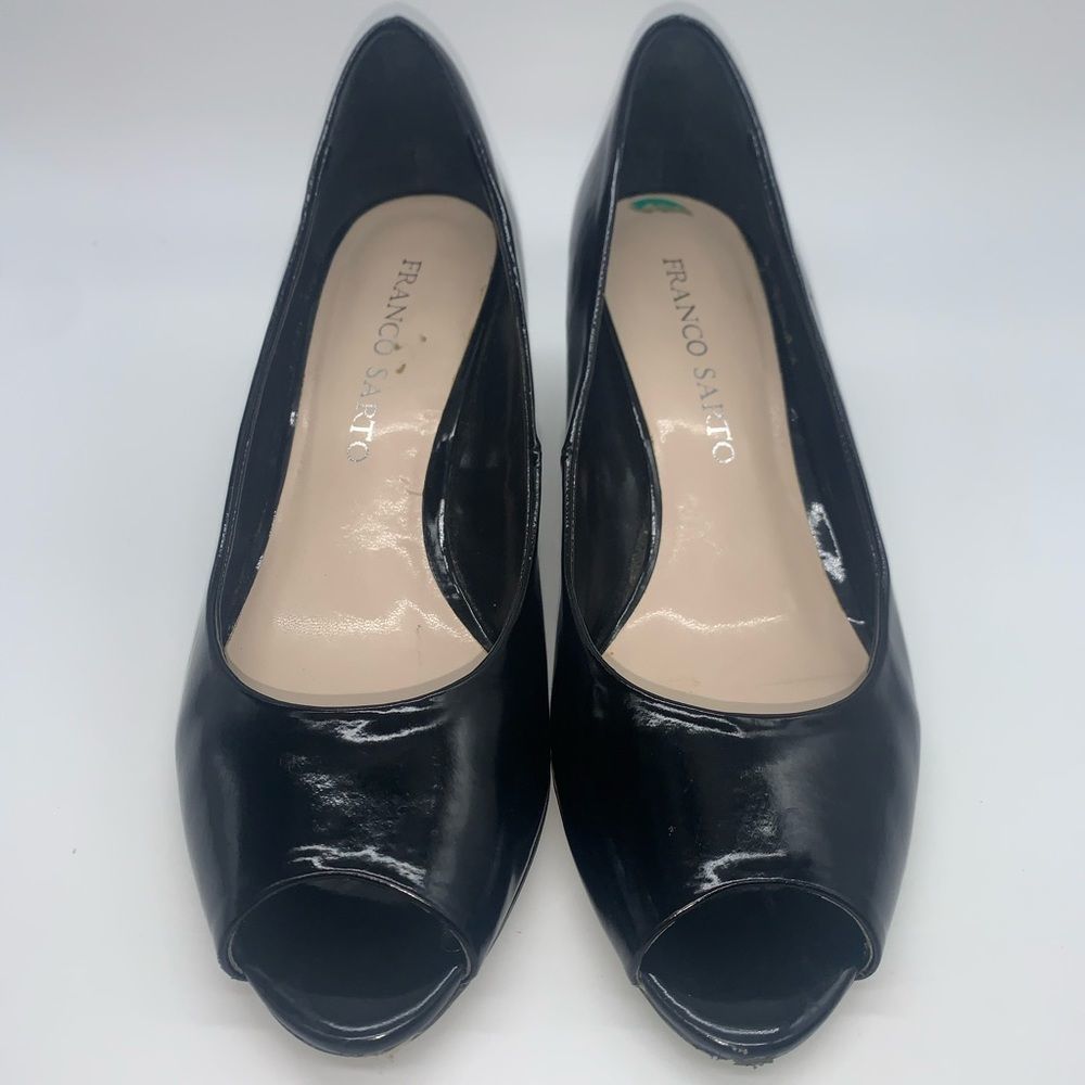Franco Sarto Black peep toe wedge heel size 8